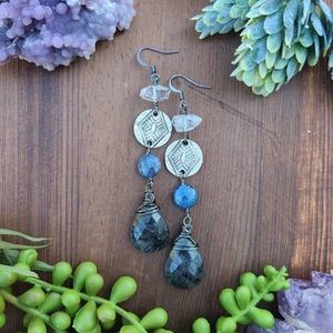 RARE Dumortierite & Herkimer Diamond Crystal Earrings